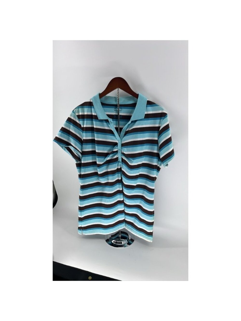 Bugle Boy For Her Polo Misses 2X‎ Blue Brown Stripe Short Sleeve